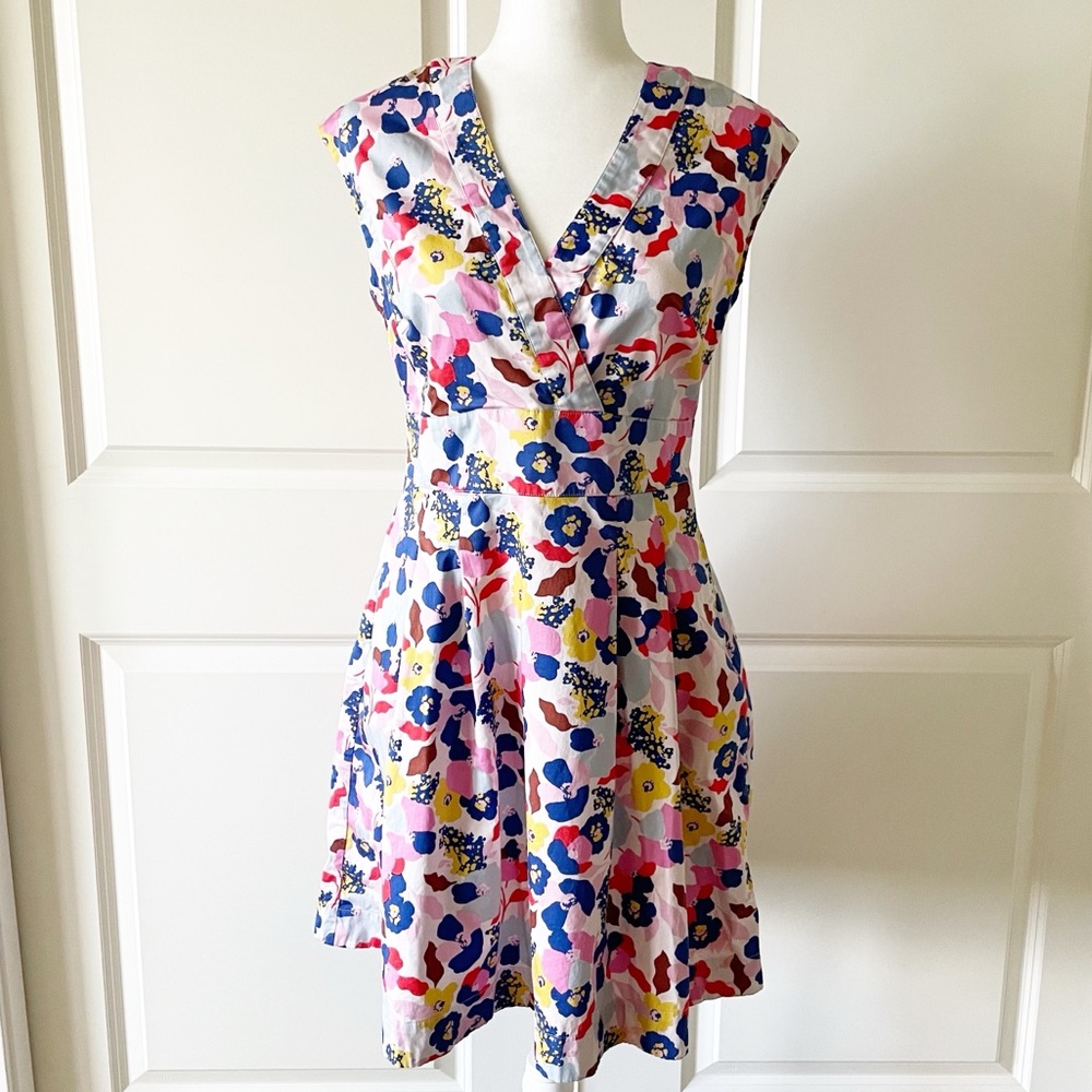 Boden Clemmie Peony Burst Abstract Floral Sleeveless Fit and Flare Dress Size 4